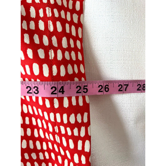 Cabi Madeline Blouse Top Womens Size L Red Orange White Dot Drape Ruffle Silky - Picture 7 of 7